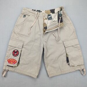 Vintage JNCO Cargo Shorts Mens 30‎ Beige Camo Military Patches Baggy Skater Y2K